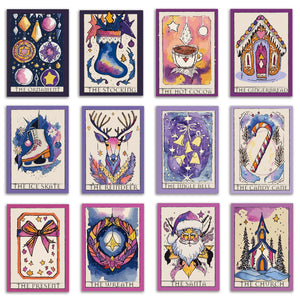 24 Tarot Inspired Christmas Cards Colorful Cosmic Illustrations with Envelopes