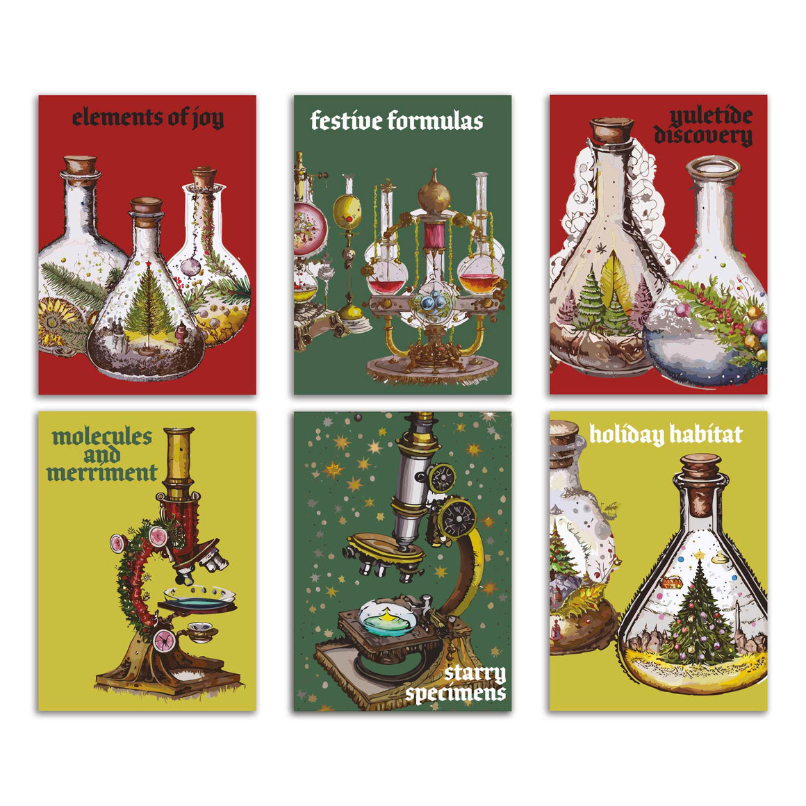 24 Scientist Christmas Cards in 6 Vintage Laboratory Styles with Envelopes
