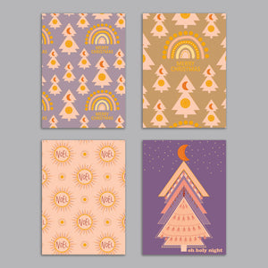 24 Boho Christmas Cards in 4 Festive Designs w/ Envelopes