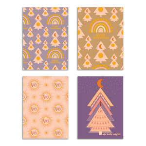 24 Boho Christmas Cards in 4 Festive Designs w/ Envelopes