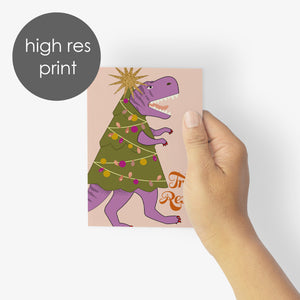 24 Tree Rex Christmas Tree Cards in 2 Colorful Fun Designs + Envelopes