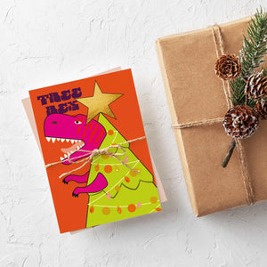 24 Tree Rex Christmas Tree Cards in 2 Colorful Fun Designs + Envelopes