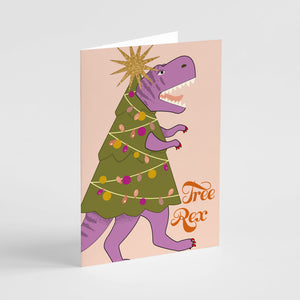24 Tree Rex Christmas Tree Cards in 2 Colorful Fun Designs + Envelopes