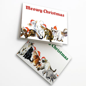 24 Meowy Cat Christmas Cards in 2 Fun Illustrations + Envelopes