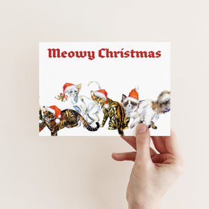 24 Meowy Cat Christmas Cards in 2 Fun Illustrations + Envelopes