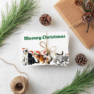24 Meowy Cat Christmas Cards in 2 Fun Illustrations + Envelopes