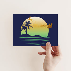 24 Tropical Beach with Santa's Sleigh Sunset Christmas Cards in 2 Colorful Designs + Envelopes