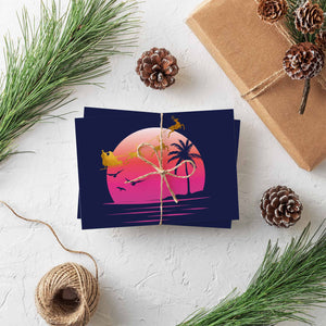 24 Tropical Beach with Santa's Sleigh Sunset Christmas Cards in 2 Colorful Designs + Envelopes