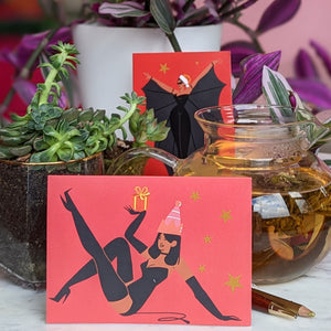 24 Spooky Girls Retro Christmas Cards in 12 Colorful Fashion Illustrations + Envelopes
