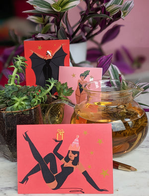 24 Spooky Girls Retro Christmas Cards in 12 Colorful Fashion Illustrations + Envelopes