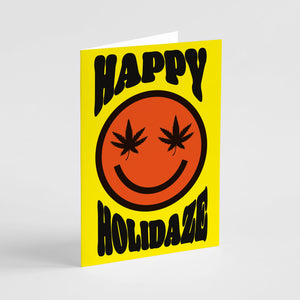24 Happy Holidaze Smiley Face Pothead Greeting Cards in 4 Colorful Designs + Envelopes