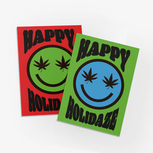 24 Happy Holidaze Smiley Face Pothead Greeting Cards in 4 Colorful Designs + Envelopes