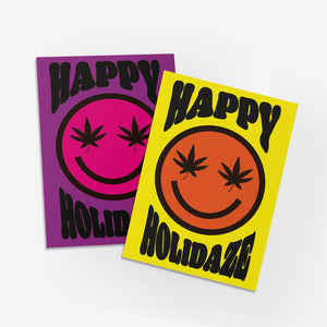 24 Happy Holidaze Smiley Face Pothead Greeting Cards in 4 Colorful Designs + Envelopes