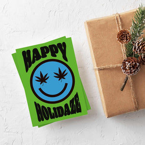 24 Happy Holidaze Smiley Face Pothead Greeting Cards in 4 Colorful Designs + Envelopes