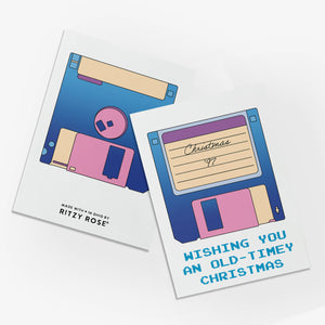 24 Retro Computer Floppy Disk Christmas Cards + Envelopes