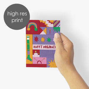24 Colorful Winter Holiday Greeting Cards in 4 Designs + Envelopes