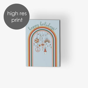 24 Boho Holiday Cards in 4 Vintage Colorful Designs w/ Envelopes