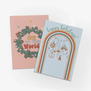 24 Boho Holiday Cards in 4 Vintage Colorful Designs w/ Envelopes