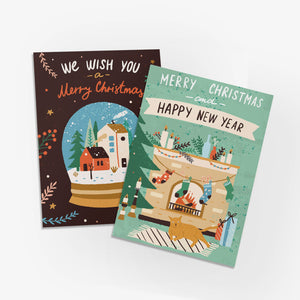 24 Boho Merry Christmas Cards in 4 Design + Envelopes