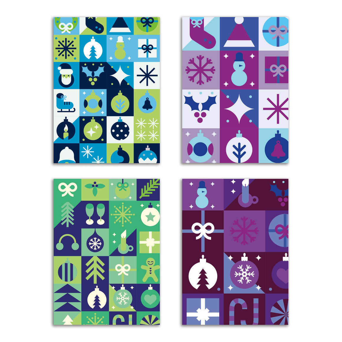 24 Festive Colorful Holiday Greeting Cards in 4 Modern Styles + Envelopes