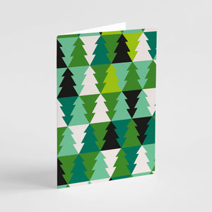 24 Modern Green Tree Pattern Christmas Cards + Envelopes