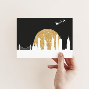 24 Santa Flying Over New York City Skyline Christmas Cards + Envelopes