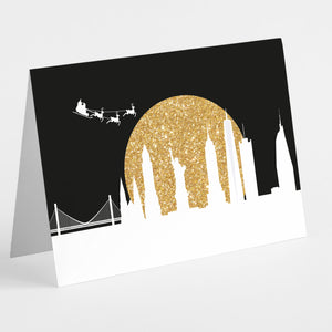 24 Santa Flying Over New York City Skyline Christmas Cards + Envelopes