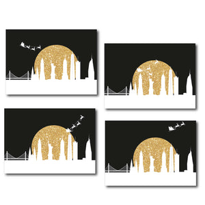 24 Santa Flying Over New York City Skyline Christmas Cards + Envelopes