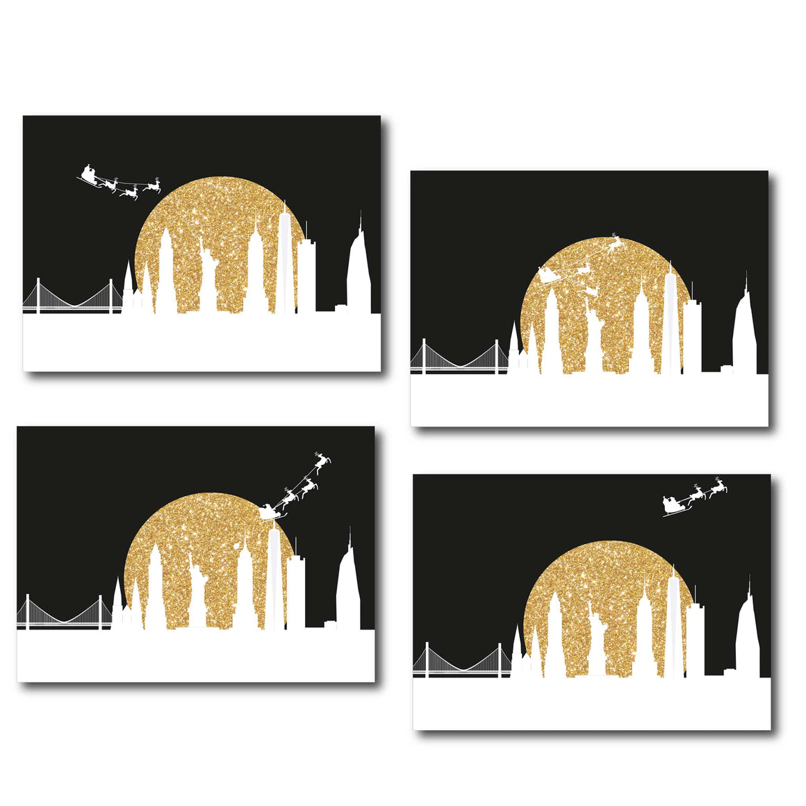 24 Santa Flying Over New York City Skyline Christmas Cards + Envelopes