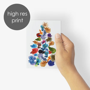 24 Colorful Tropical Fish Christmas Tree Cards + Envelopes