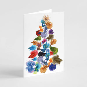 24 Colorful Tropical Fish Christmas Tree Cards + Envelopes