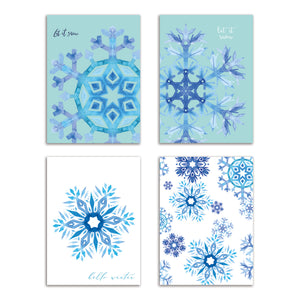 24 Snowflake Holiday Cards in 4 Wintry Modern Blue Designs + Envelopes