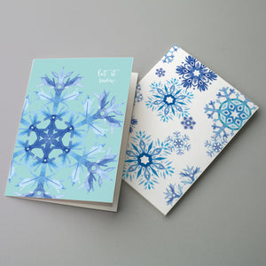 24 Snowflake Holiday Cards in 4 Wintry Modern Blue Designs + Envelopes