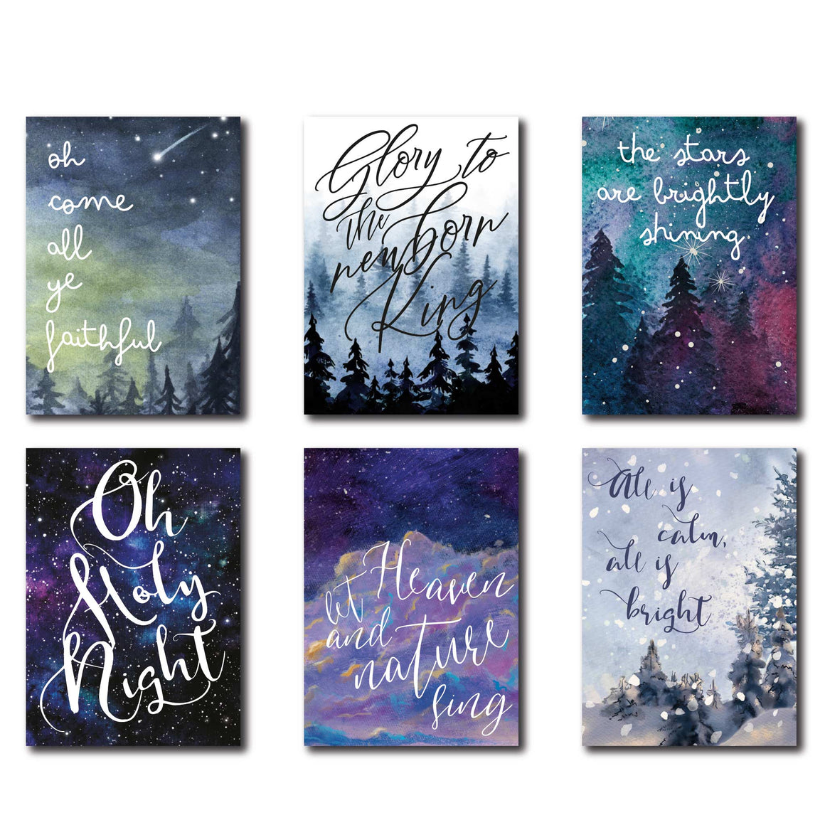 24 Modern Watercolor Religious Christmas Cards + Envelopes