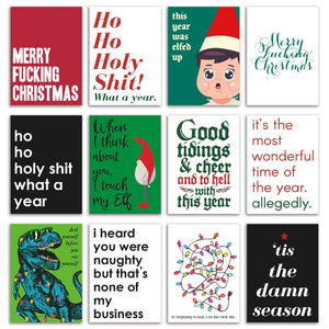 24 Adult Variety Pack of Christmas Cards in 12 Funny Designs + Envelopes