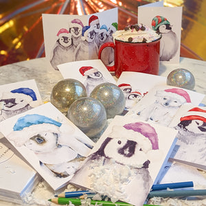 24 Adorable Baby Animal Holiday Greeting Cards + Envelopes | Christmas Penguins