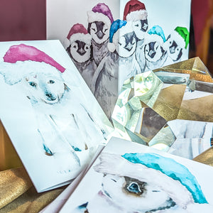 24 Adorable Baby Animal Holiday Greeting Cards + Envelopes | Christmas Penguins