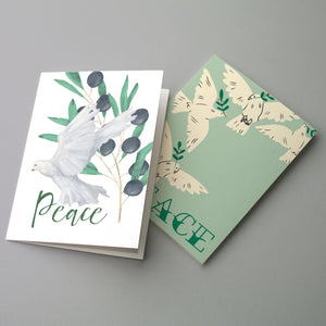 24 Peace on Earth Holiday Cards with 6 Christmas Dove Illustrations + Envelopes