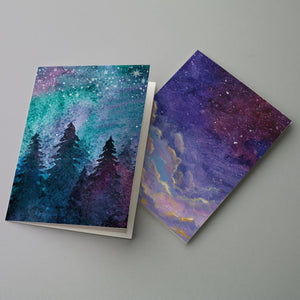 24 Starry Night Celestial Cards w/ 12 Designs + Envelopes