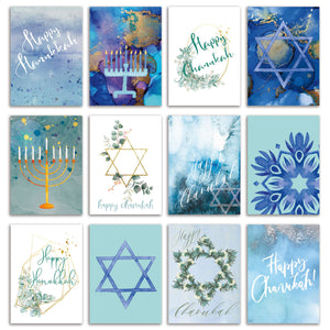 24 Modern Mixed Variety Pack of Happy Chanukah Cards + Envelopes