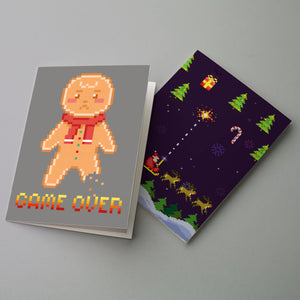 24 Retro Arcade Christmas Cards in 2 Pixelated 8-Bit Graphics + Envelopes