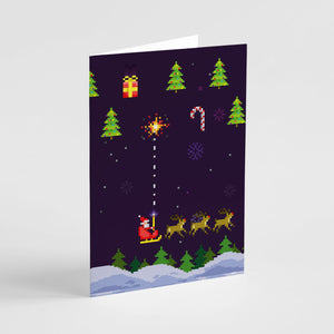 24 Retro Arcade Christmas Cards in 2 Pixelated 8-Bit Graphics + Envelopes
