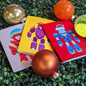 24 Pixelated Robot Christmas Cards in 12 Colorful Designs with Envelopes