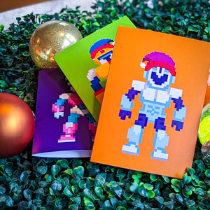 24 Pixelated Robot Christmas Cards in 12 Colorful Designs with Envelopes