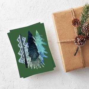 24 Watercolor Christmas Tree Cards in 12 Modern Abstract Designs + Envelopes