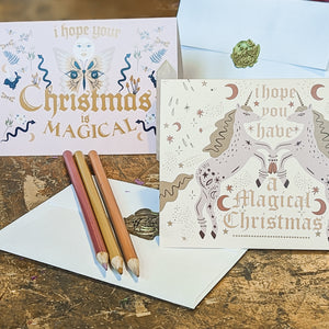 24 Magical Boho Christmas Cards in 2 Spiritual Designs + Envelopes