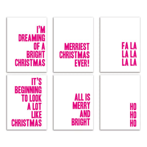 24 Hot Pink Christmas Cards in 6 Modern Designs + Envelopes