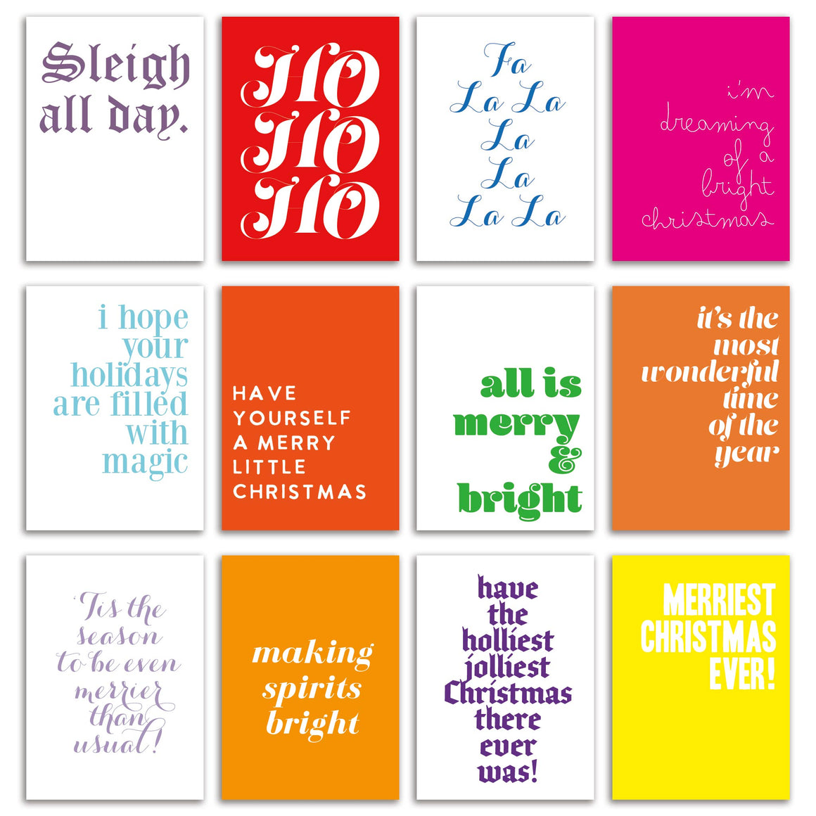 24 Modern Colorful Christmas Cards in 12 Bright Holiday Designs + Envelopes