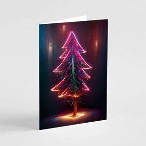 24 Modern Christmas Tree Cards in 6 Glowing Holiday Lights Designs + Envelopes
