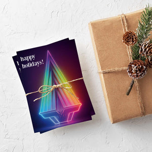 24 Modern Christmas Tree Greeting Cards in 4 Neon Designs + Envelopes